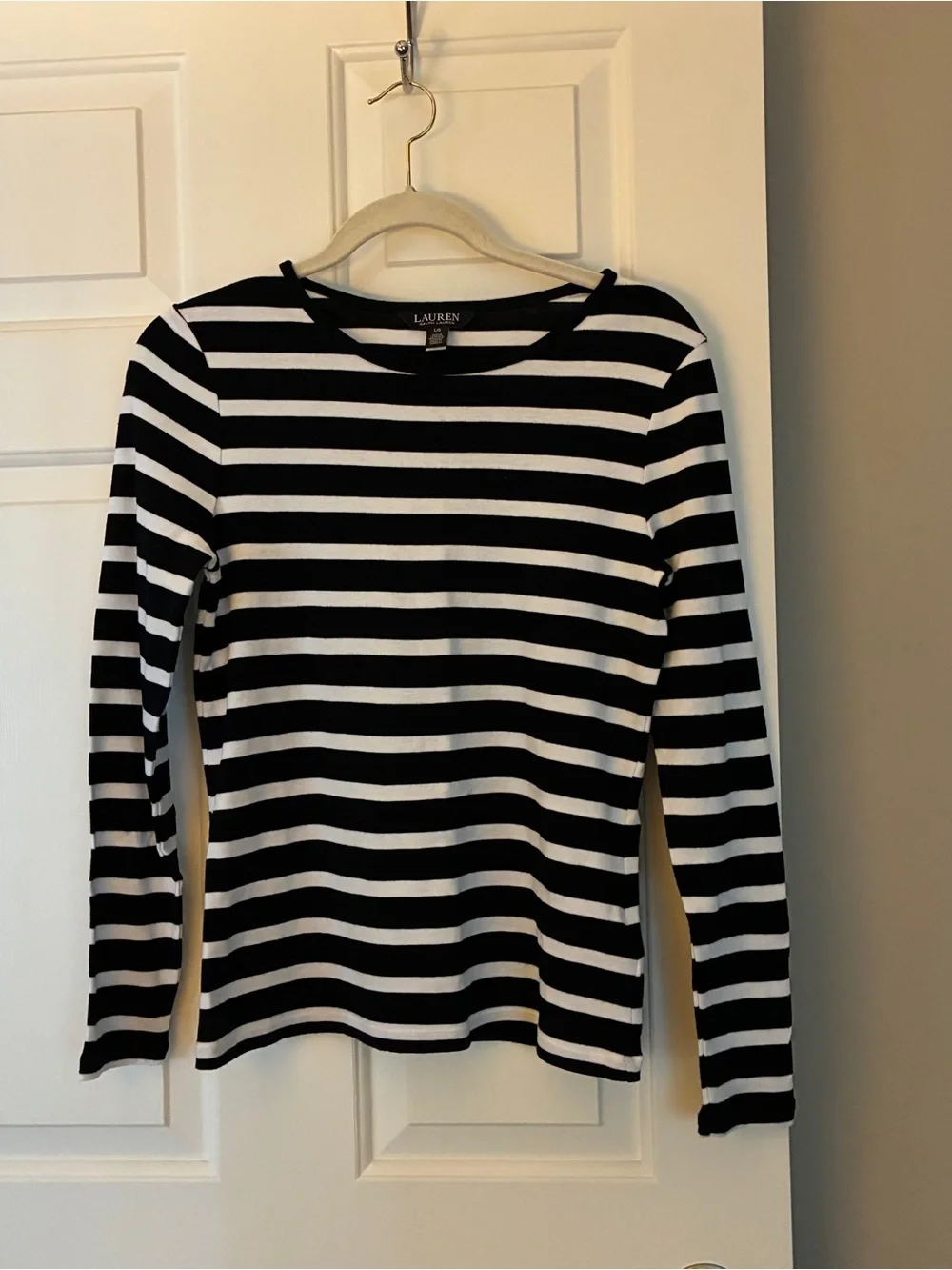 Lauren Ralph Lauren Black & White Striped Long-Sleeve Tee Black Label Sz L